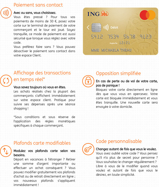 Fonctionnalités de la carte bancaire ING Direct