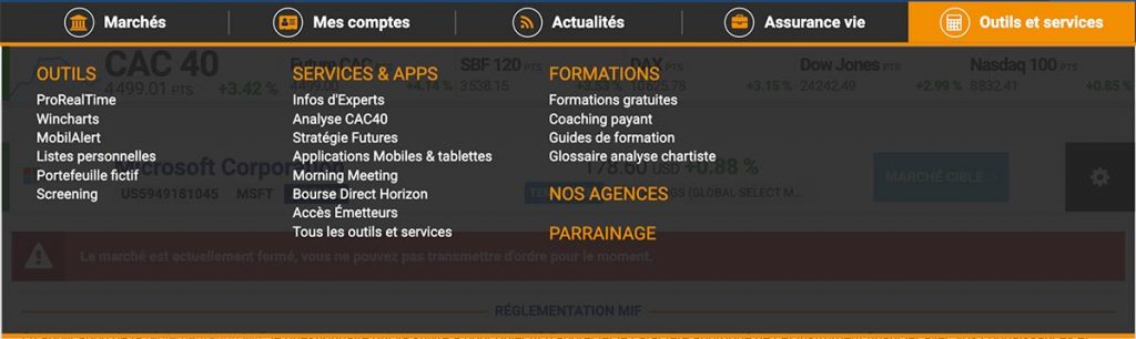 Bourse Direct - Onglet Outils et services
